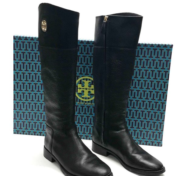 Tory Burch Black Leather Knee-High Boots‎ w/box Size 7 - Picture 1 of 4